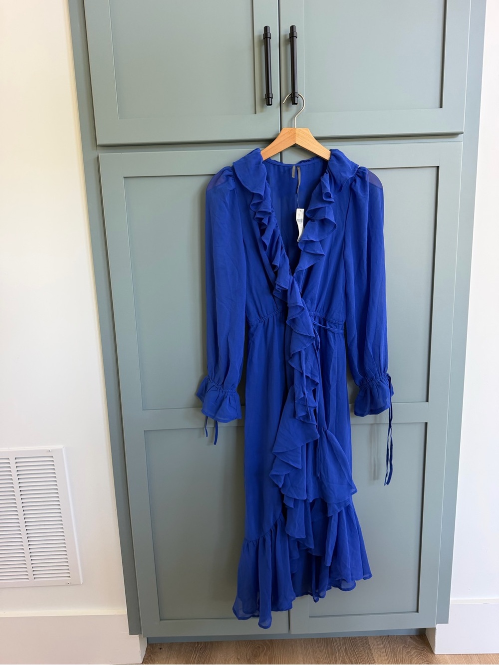 Anthropology NWT Ruffled Long Sleeve Midi Dress - Cobalt Blue